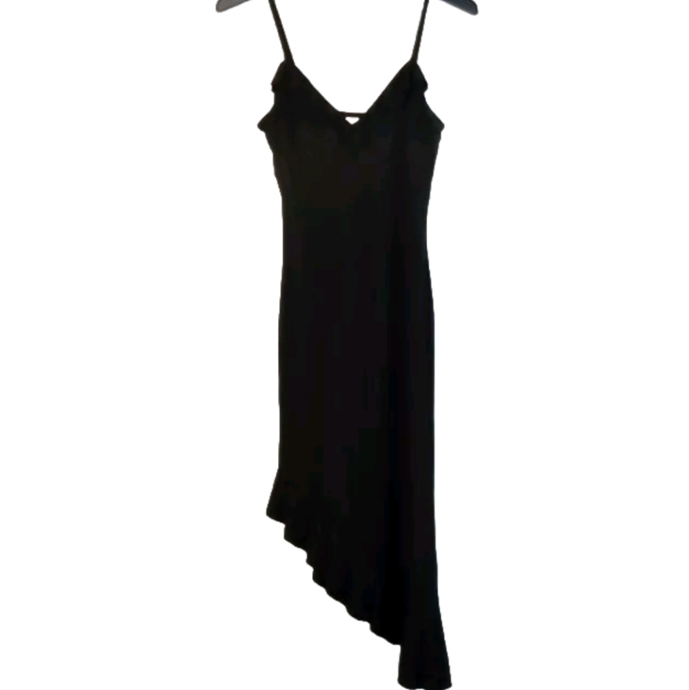 Black bodycon midi dress with small black flower women's size medium NWT